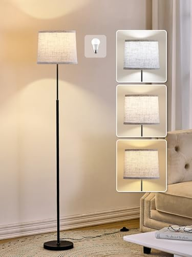 60 Modern Floor Lamp with Linen Shade, 3 Color LED Bulb & Foot Switch