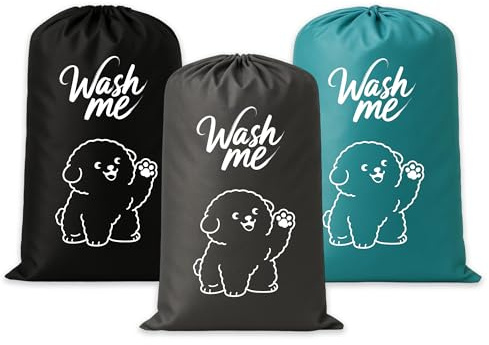 3 Stück Wäschesack Reise,Wäschebeutel Reise,Kordelzug Wäschebehälter,Wäschesäcke,Wäschesack Camping,Wäschesack groß,Schmutzwäschebeutel Reise,Wäschebeutel Schmutzwäsche,60 x 90 cm,Grau Blau Schwarz
