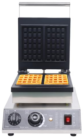 Gaufrier électrique 2000W Gaufrier Professionnel - Appareil à Gaufres pour 2 Gaufres - Revêtement Antiadhésif-Thermostat Réglable 50-300℃ - Cafétéria/Boulangerie/Snack-bar