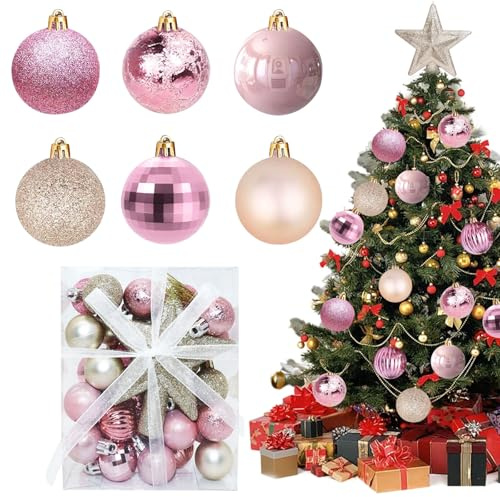 BSITSSS 30 Piezas Bolas Arbol de Navidad, 3 cm Adornos ArbolNavidad, Rosa Bolas de Navidad, BolasNavidad, Adornos deNavidad para NavidadÁrbol Festividades Hogar Fiesta Decoración
