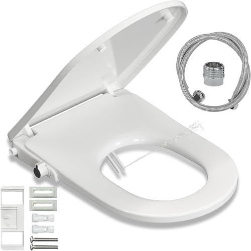 HOROW Non-Electric Bidet Toilet Seat - UK Standard U-Shape - Dual Nozzles (Front & Rear Wash) - Self-Cleaning Jets - Soft Close Lid - Manual Water Pressure Control - No Electricity Needed