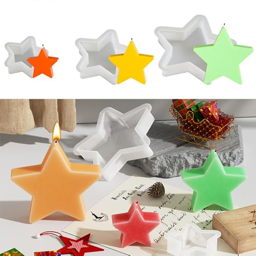 MEETTIKEY 3 stampi in silicone per candele di Natale, a forma di stella, in silicone, ideali per la produzione di candele aromatiche fai da te