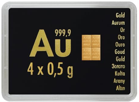 Goldstücke24 Motivbox mit echtem Goldbarren aus 999,9 Feingold – verschiedene Größen wählbar – Sammlerbarren, Anlagegold, Wertanlage & Krisenvorsorge (4x0,5g Gold)