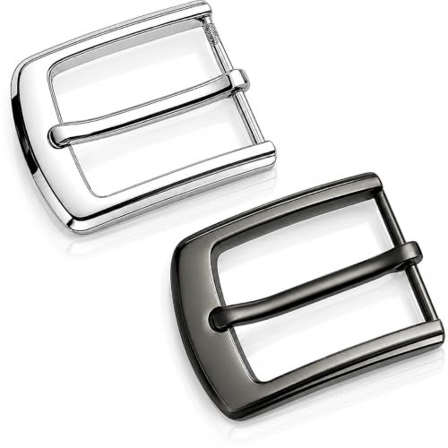 CanQuanSWZX 2 PCS Gürtelschnalle Herren Edelstahl Rechteckig 40 mm, Einzelne Zinken Quadratische Gürtelschnallen in Weißchrom und Mattfinish, Ersatzschließen für Ledergürtel, Alltag und DIY