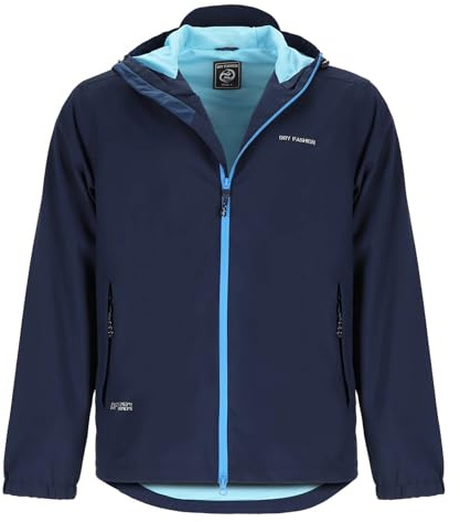 Dry Fashion Herren Funktionsjacke Laboe - Fahrradjacke | Wind- & wasserdicht, Verschweißte Nähte, Wasserdichter 2-Wege-RV, Kapuze verstellbar, Einrollbar in Navy, Größe S