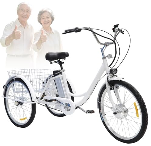 EaThsalL 24 E BIK Herren Damen Zoll Klappbar Dreirad 3 Rad Elektrodreirad FüR Senioren mit Aufbewahrungskorb Lastenfahrrad für Erwachsene 150kg für Besorgungen White