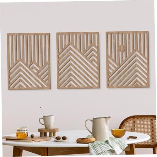 3 Stück Holz-Wanddekoration, 30, 5 x 40, 6 cm, geometrische Holz-Wandkunst-Dekoration, Boho-ausgehöhlte dekorative Holzpaneele für Küche, Schlafzimmer, Schlafzimmer, Kunst