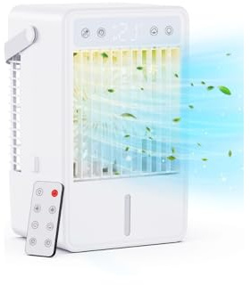 Mobile Klimaanlage 1500ML, Mobiles Klimagerät mit USB & Fernbedienung, Luftkühler mit Wasserkühlung 5 Gebläsestufen & 3 Modi, Timer (2/4/6/8/10 Std.), Farbiges LED-Licht – Ideal für Zuhause und Büro