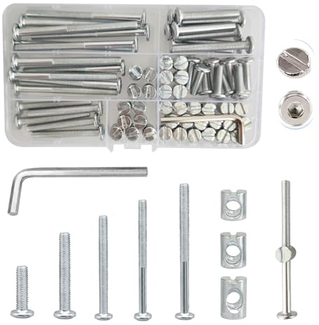 36 Set M6 Bed Bolt and Nut Kit,Long Furniture Barrel Set,Headboard Fixings | 20/40/50/70/80mm Crib Screws Assortment with L Type Wrench,Bed Frame Connector Bolts,For Baby Crib Bunk Beds Furniture Chairs