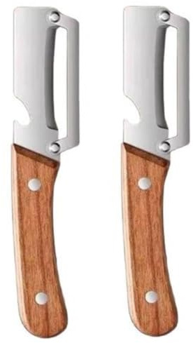 Pelador De Frutas Y Patatas, 2pcs De Herramienta De Cocina De Madera Sin Enganches Con Abridor De Botellas, Pelador De Verduras Multifuncional De Acero Inoxidable, Trituradora De Papaya Antideslizante