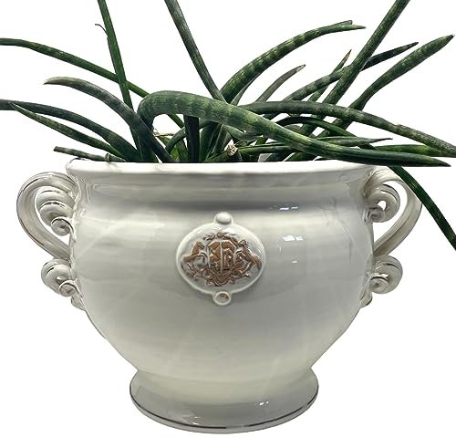 CERAMICHE D'ARTE PARRINI - Italienische Keramik-Cachepot Vase Blumentopf Kunst Keramik Innen- und Außenbereich Handbemaltes Muster Weiß Rustikal Shabby Made in ITALY Toskana