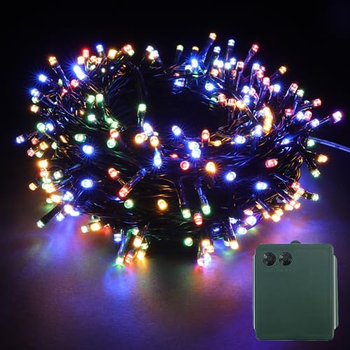 YOSION LED Batterie Lichterkette Kette Batteriebetrieben 8 Modi und Timer Leuchte Dekoratives Beleuchtung Grünes Kabel (Bunt, 100LEDs)