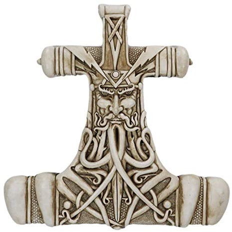 Ebros Gift North Mythology Son of Odin Thor Hammer Wall Decor Viking God Thor Bone Mjolnir Wall Decor Plaque Thunder Deity Ragnarok Prose Edda Avatar Figurine Collectible