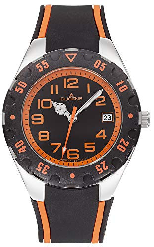 Dugena Jungen-Armbanduhr Diver Junior, Quarz, Edelstahlgehäuse, Mineralglas, Silikonarmband, Dornschließe, 10 bar (orange)