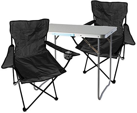Mojawo 3tlg. Campingmöbel Set Alu 80x60x68cm 1x XL Campingtisch mit Tragegriff + 2 Anglerstühle, Faltstühle Schwarz