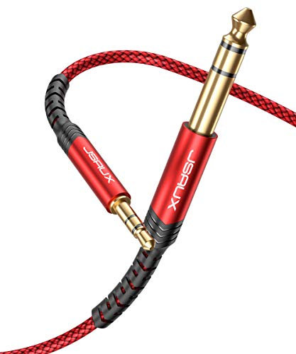 JSAUX Cable Jack 3.5mm a 6.35mm TRS Jack de Cable de Audio estéreo bidireccional 1.2M para Guitarra, computadora portátil, Dispositivos de Cine en casa, Altavoces y amplificadores-Rojo