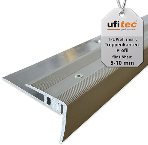 ufitec® Profi Smart Profilsystem für Vinylböden - geeignet für Belagshöhen von 5-9 mm - ALU eloxiert (Treppenkantenprofil | Länge: 100 cm, Bronze Hell)