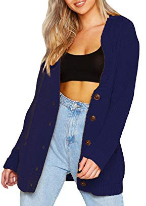 Mix Brand Elegant Womens Chunky Cable Knit Cardigan Daisy Button Everyday Aran Long Sleeves Grandad Plus Sizes UK (Navy, LXL (16-18))