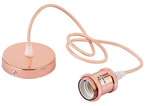 Innoteck Vintage Ceiling Pendant Lamp Holder E27 Metal Fabric Braided Light Fitting-Rose Copper