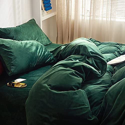 Omela Winter Bettwäsche 200x200cm Warm Fleece Plüsch Bettbezug Dunkelgrün | Oeko-TEX zertifizierte, mit 2 Kissenbezug 80x80 cm, Cashmere Touch, Flauschig, Winterbettwäsche Set, Reißverschluss