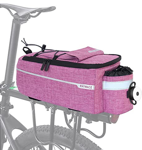 RAYMACE Bike Trunk Cooler Bag with Tail Light,Bicycle Rear Rack Bag Insulated Storage 8L,Pannier Bag (Violet)