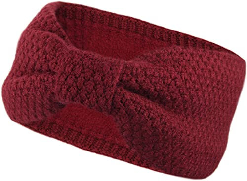 Gefüttertes Stirnband Haarband Ohrenwärmer für Damen und Mädchen, Strickmuster mit Schleife und weichem Fleece Innenfutter, SB1019X
