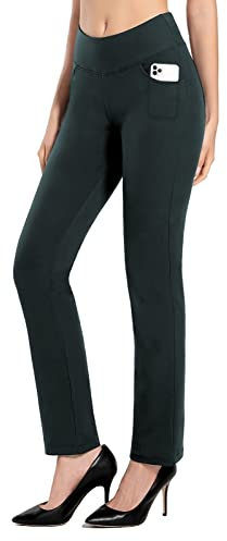 MOVE BEYOND Hose Damen High Waist mit Geradem Bein Stretch Hose Damen Für Yoga Business Sport Outdoor Training, Grau, Large