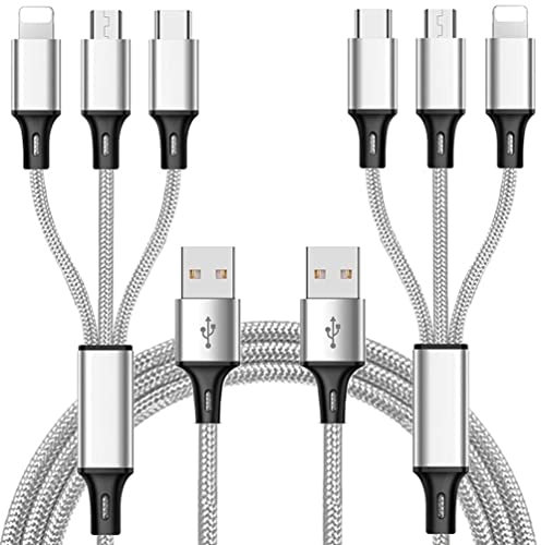 ONLYTANG Multi Charging Cable, (2Pack 5FT) Multi USB Charger Cable Aluminum Nylon 3 in 1 Universal Multiple Charging Cord with Type-C/Micro USB Connectors for Most Phones & Tablets (Charging Only)