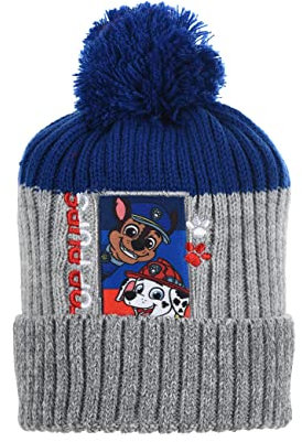 Sun City Paw Patrol Chase und Marshall Kinder Jungen Winter-Mütze Bommelmütze (Grau, 54)