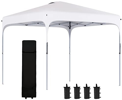 Outsunny Tonnelle de Jardin 2,5 x 2,5 m Barnum Pliant Pop-up Hauteur réglable sur 4 Niveaux Tissu Oxford Anti UV50+ châssis Acier Sac de Transport fourni Blanc