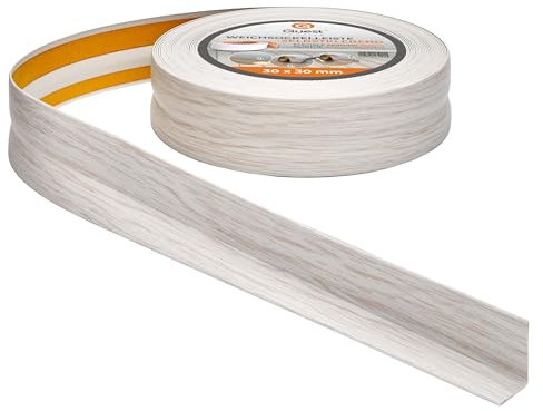 Quest Plinthe Souple Autoadhésive - 30 mm x 30 mm - Plinthe en PVC de finition pour cuisine, salle de bain - Flexible, Etanche, Décorative, Résistant aux UV - 20 mètres, Bouleau