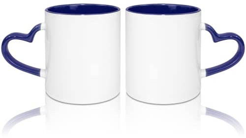 MR.R Lot de 2 tasses à café vierges à sublimation de 325 ml avec intérieur bleu foncé et poignée en forme de cœur