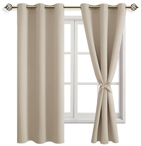 JIUZHEN Vorhänge Blickdicht mit Raffhalter Ösenvorhang Gardinen für Wohnzimmer Verdunkelungsgardinen gegen Kälte und Wärme Schlafzimmer, Biscotti Beige, 2 Stück, 183x117cm(HxB)