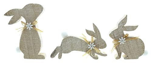 FRANK FLECHTWAREN Osterdeko Hasentrio im 3er Set, Höhe 10 cm, 12 cm, 15 cm, vielseitig anwendbar
