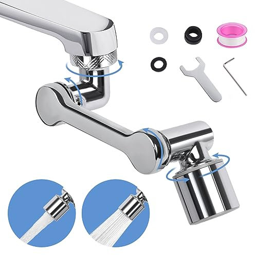 Figarge Bad Wasserhahn Aufsatz Drehbarer Wasserhahn Aufsatz Verlängerung 1440 Schwenkbarer Multifunktionaler Verlängerungshahn Rotierender Wasserhahn Faucet Extender mit Adapter für Bad und Küche