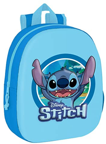 LILO & STITCH - Mochila Escolar, con Diseño 3D, Adaptable a Carro, Ideal para Niños de Diferentes Edades, Cómoda y Versátil, Calidad y Resistencia, 27x10x33 cm, Color Azul