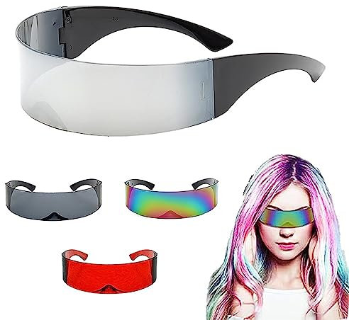 WJOWWL 4 Stück Schnelle Brille, Währung Futuristische Sonnenbrille, Futuristische Verspiegelte Sonnenbrille, Coole Space Brille, Futuristische Sonnenbrille Zyklop, Für Rollenspiel, Bar, Disko