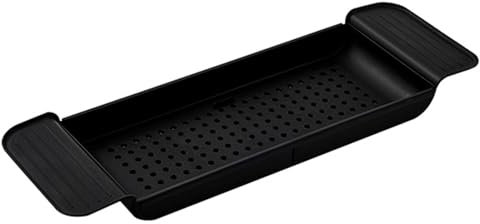 Baignoire Caddy Extensible en Plastique Baignoire Plateau Placement Stable Vidange Conception Baignoire Caddy Baignoire Table pour Salle De Bains(Noir)
