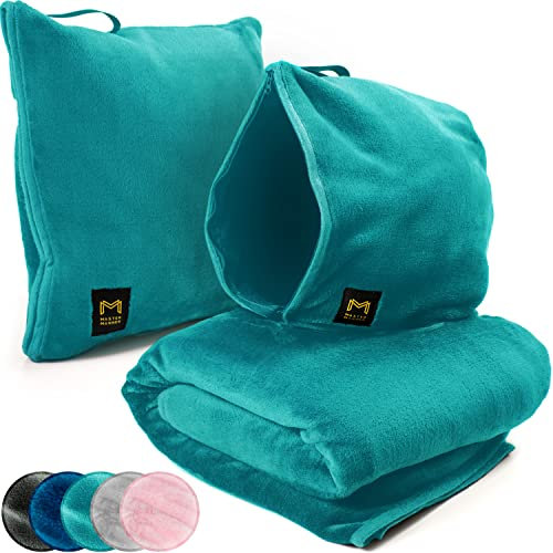 Travel Blanket Airplane Compact with Hoodie, Folds into a Travel Pillow