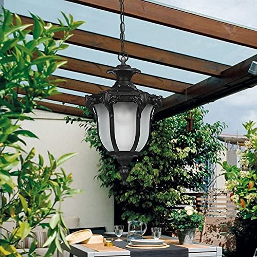 Outdoor Chandelier Waterproof - Hanging Pendant Light - Rustic Waterproof Pergola Garden Ceiling Hanging Lamp Glass Lantern Pergola Porch Chandelier Lighting E27 Made in China