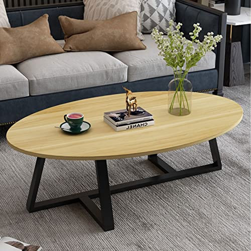 Ovale Couchtische für Wohnzimmer Moderner Couchtisch mit Holzplatte und Metallrahmen Beine, Industrie-Stil, robust und einfach zu montieren (Color : Nussbaum Platte ch