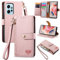 VEEMOS Handyhülle für Xiaomi Redmi Note 12 4G Hülle Klappbar Klapphülle Schutzhülle mit Kartenfach RFID Reißverschluss Handy Tasche Leder Flip Case Cover Handytasche Frauen - Rosa