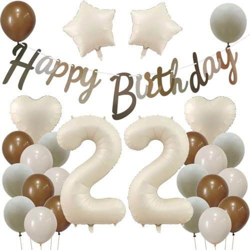 22. Geburtstag Deko Beige für Frau und Mann - Luftballons, Dekorationen und Party Zubehör