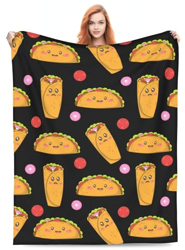 VODRM Niedliche Taco-Überwurfdecke, Geschenke für Kinder und Erwachsene, weich, warm, leicht, gemütlich, kmexikanische Burritos und Tacos, Decken für Schlafzimmer, Sofa, Couch, Dekoration, lustige