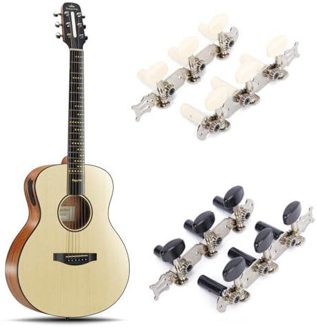 Gitarren-Mechaniken, 4 Stück klassischer Gitarren-Stimmwirbel, CuiCanfla Gitarren-Stimmwirbel 3L + 3R, Mechaniken für Gitarrensaiten, Stimmgeräte Ersatzteile für Akustikgitarren