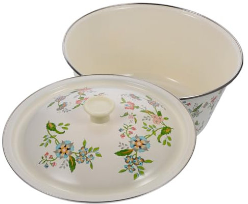 PRETYZOOM 1pc Enamel Basin Grease Can Enamel Plates Vegetable Washing Bowl Ceramic Mixing Bowl Tureens Prepping Bowls Appetizer Salad Vintage Decor Enamel Bowl with Lid Bread Bacon