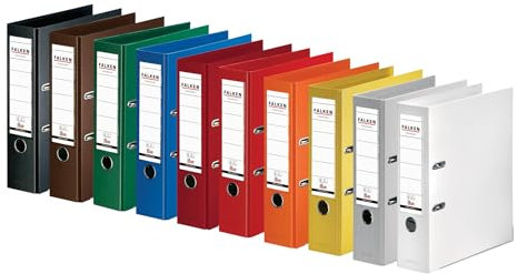 Original Falken 10er Pack Chromocolor Premium-Ordner. Made in Germany. Kunststoffbezug außen und innen 8 cm breit DIN A4 farbig sortiert Ringordner Aktenordner Briefordner