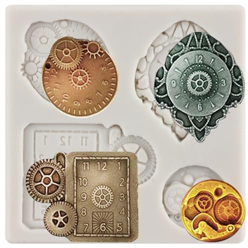 MINFEIDMS Steampunk Fondantform Uhr Silikonformen Rad Zahnräder Zahnräder Formen für Zucker Kuchen Dekorieren Cupcake Topper Schokolade Gummipaste Süßigkeiten Polymer Clay