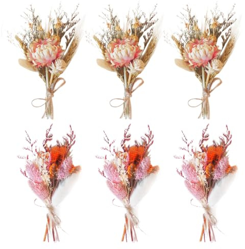 Lithyc 6 Bündel Trockenblumenstrauß Klein - Mini Trockenblumenstrauß - Trockenblumen Basteln - Geeignet FüR Vasen, Kunsthandwerk, Korsagen, Hochzeiten, DIY Foto Requisiten Dekoration, Etc