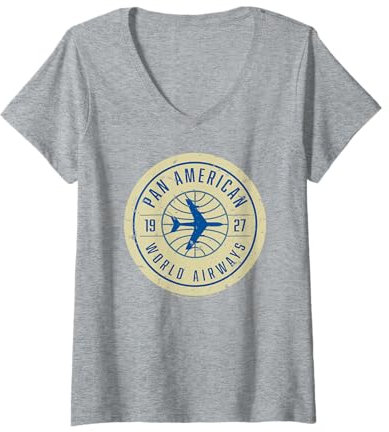 Womens Pan Am 1927 World Airways Plane Badge Logo V-Neck T-Shirt